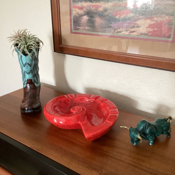 Hollywood Ceramics California Potteries Red Nautilus Seashell Ashtray MCM VTG - Picture 4 of 16